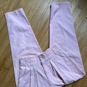 80&#39;s Pale Pink High Waist Pleated Cotton Trouser Pants Vintage