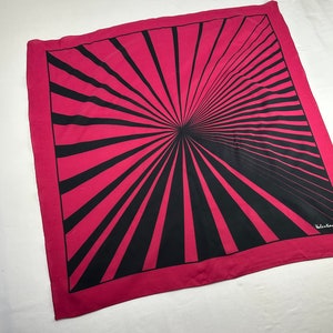Geometric Vintage Neck Scarf 90&#39;s Magenta Black Abstract Print Bandana