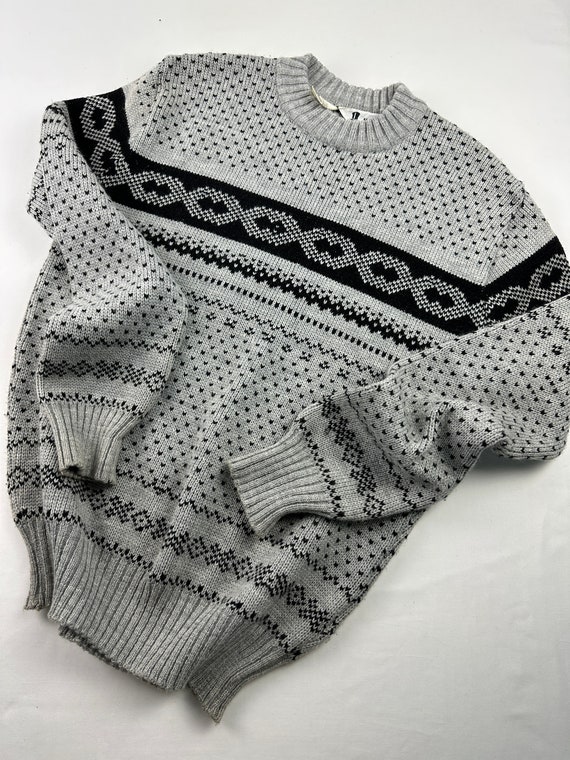 Vtg Abstract Geometric Pattern Sweater Jumper 80'… - image 3