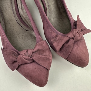 Purple Suede Wedge Heel Pointed Toe Bow 8