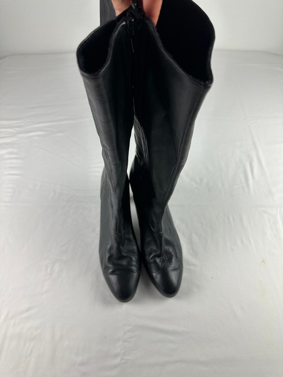 Black Leather Calf High Heel Boots Vintage Y2K 2000's… Gem