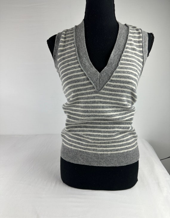 Y2K J Crew Wool Cashmere Gray Striped Sweater Vest