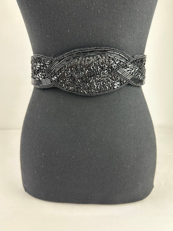 vintage black beaded belt - Gem