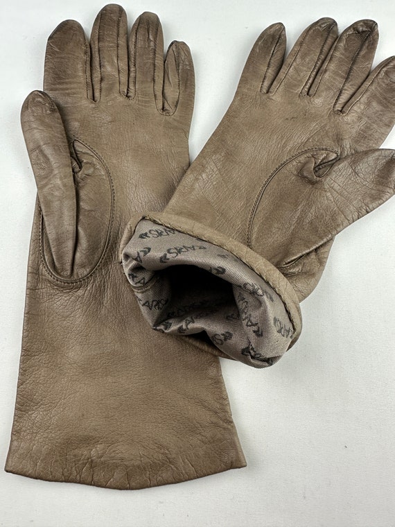 90's Beige Leather Mid Length Gloves - image 3