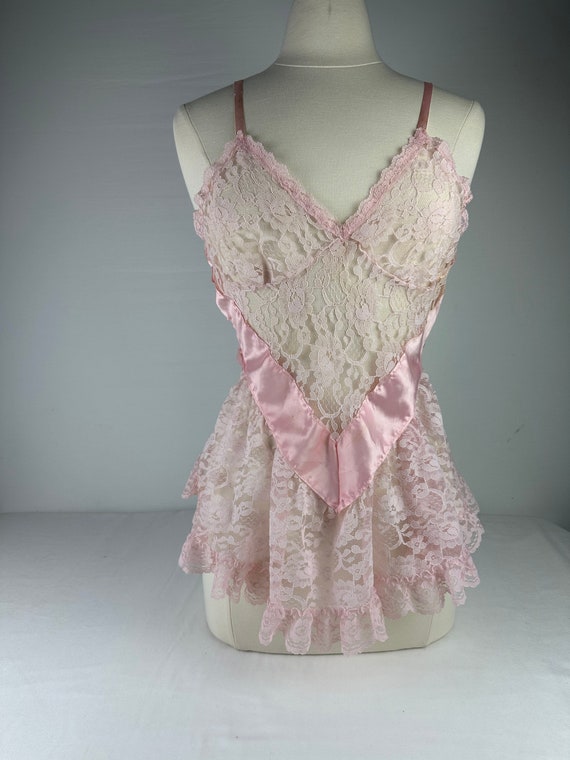 80's Pink Lace Apron Teddie Lingerie Vintage