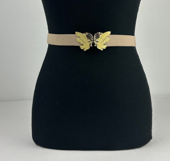 90's Butterfly Buckle Belt Vintage Tan Beige Gold… - image 2