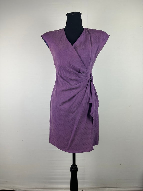 purple petite wrap dress Purple Cotton Poplin Drop Shoulder Sleeves Knee Length Wrap Dress 68" / Custom Height (Free)