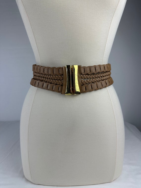 Braided Leather Wide Beige Tan Belt Vintage