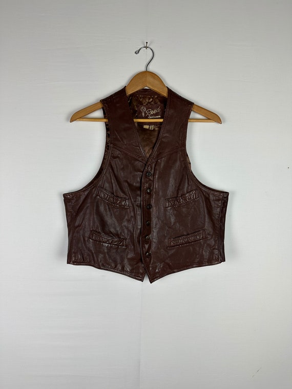70's Chocolate Brown Leather Vest Vintage Reeds Sportswear