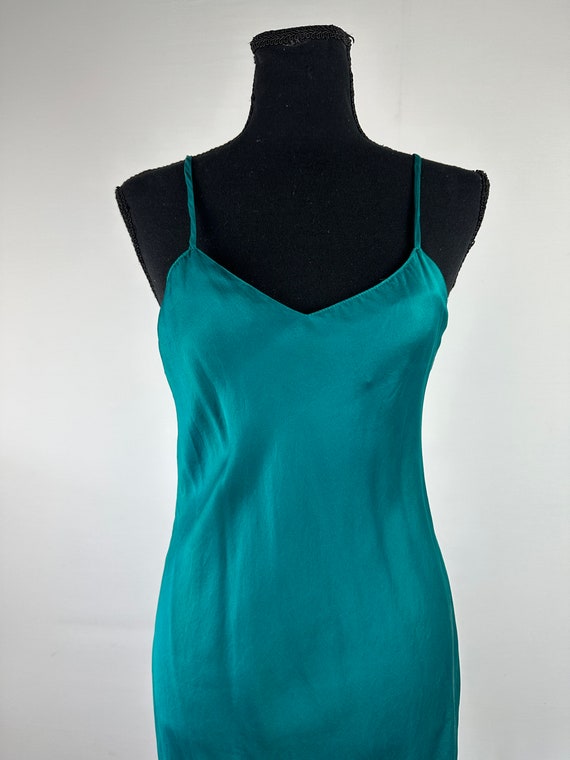 90's Emerald Green Silk Night Gown Vintage - image 4