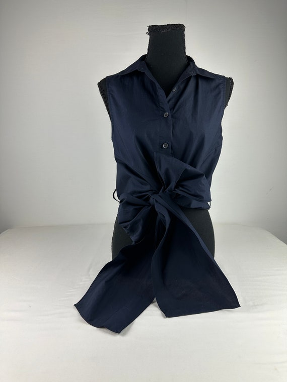 Navy Blue Sleeveless Wrap Blouse