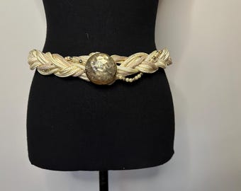 Vintage Ivory Braided Gold Medallion Disc Beaded Rope Belt  display picture 2