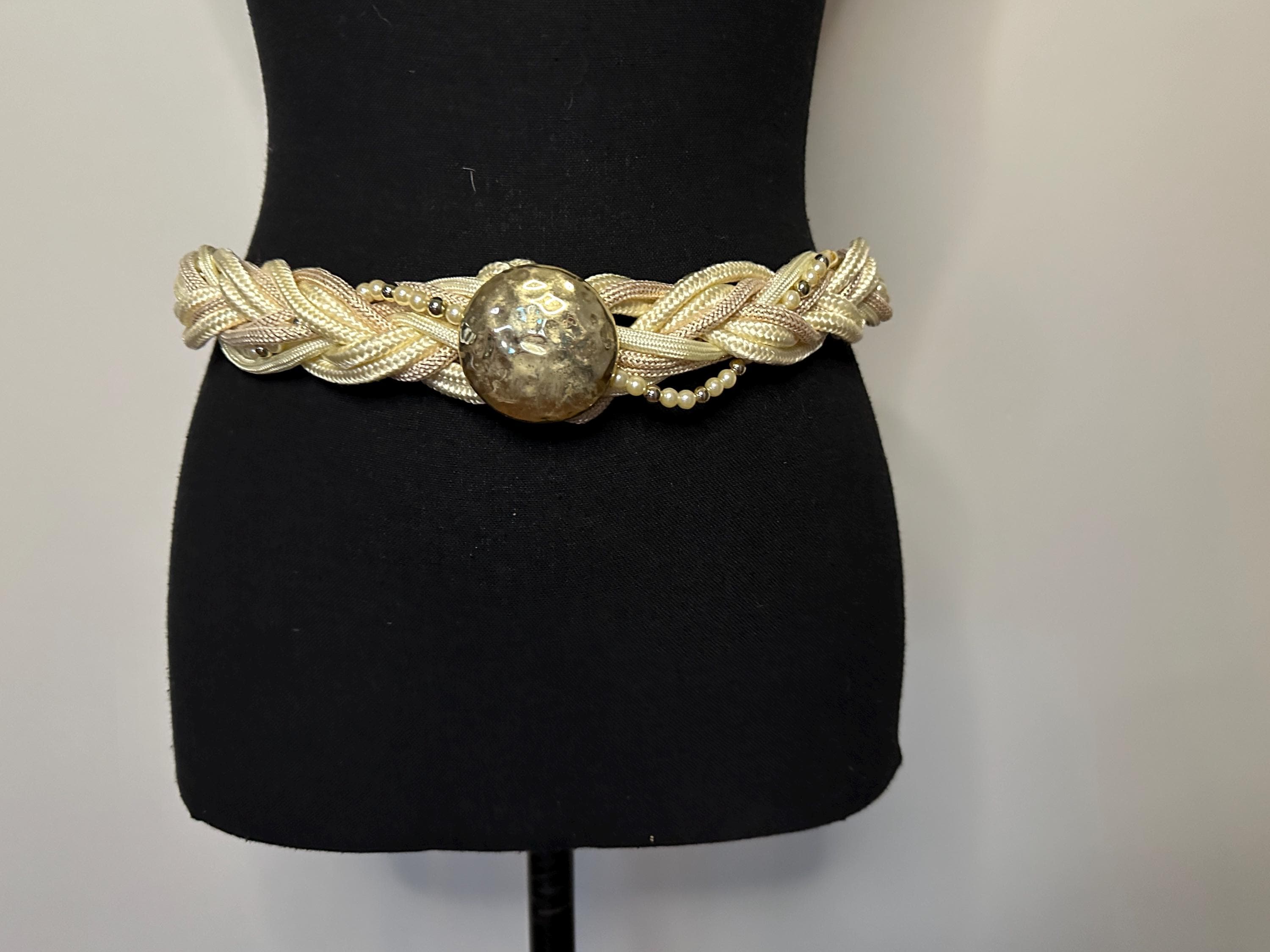 Vintage Statement Ivory & Gold Rope Belt Size M Vintage Women main image 3