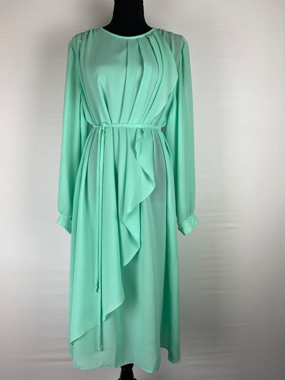 Mod Chiffon Dress 60's 70's Vintage Mint Green - image 2