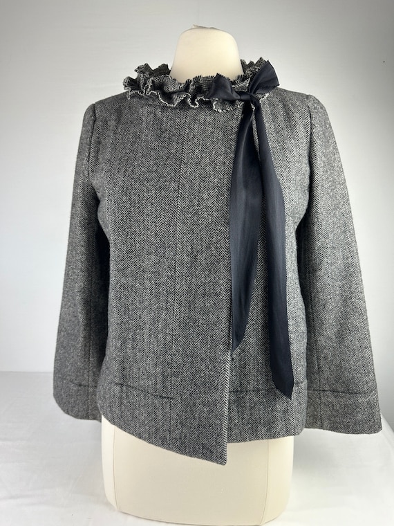 Y2K JCrew Ruffle Bow Collar Wool Cropped Coat 2000