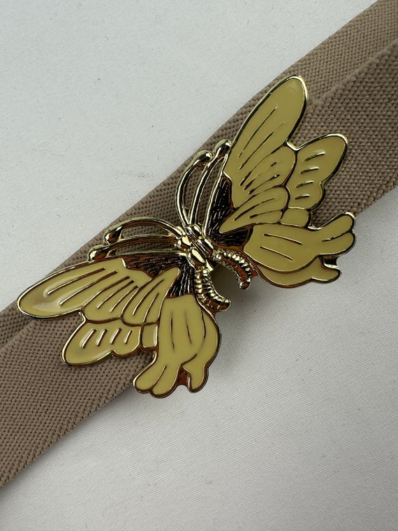 90's Butterfly Buckle Belt Vintage Tan Beige Gold… - image 3