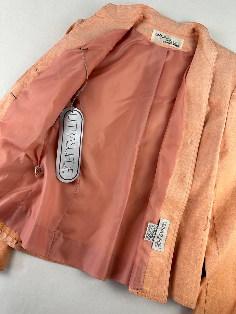 Jaren 90 perzik slim fit getailleerde blazer vintage ultra suède afbeelding 3