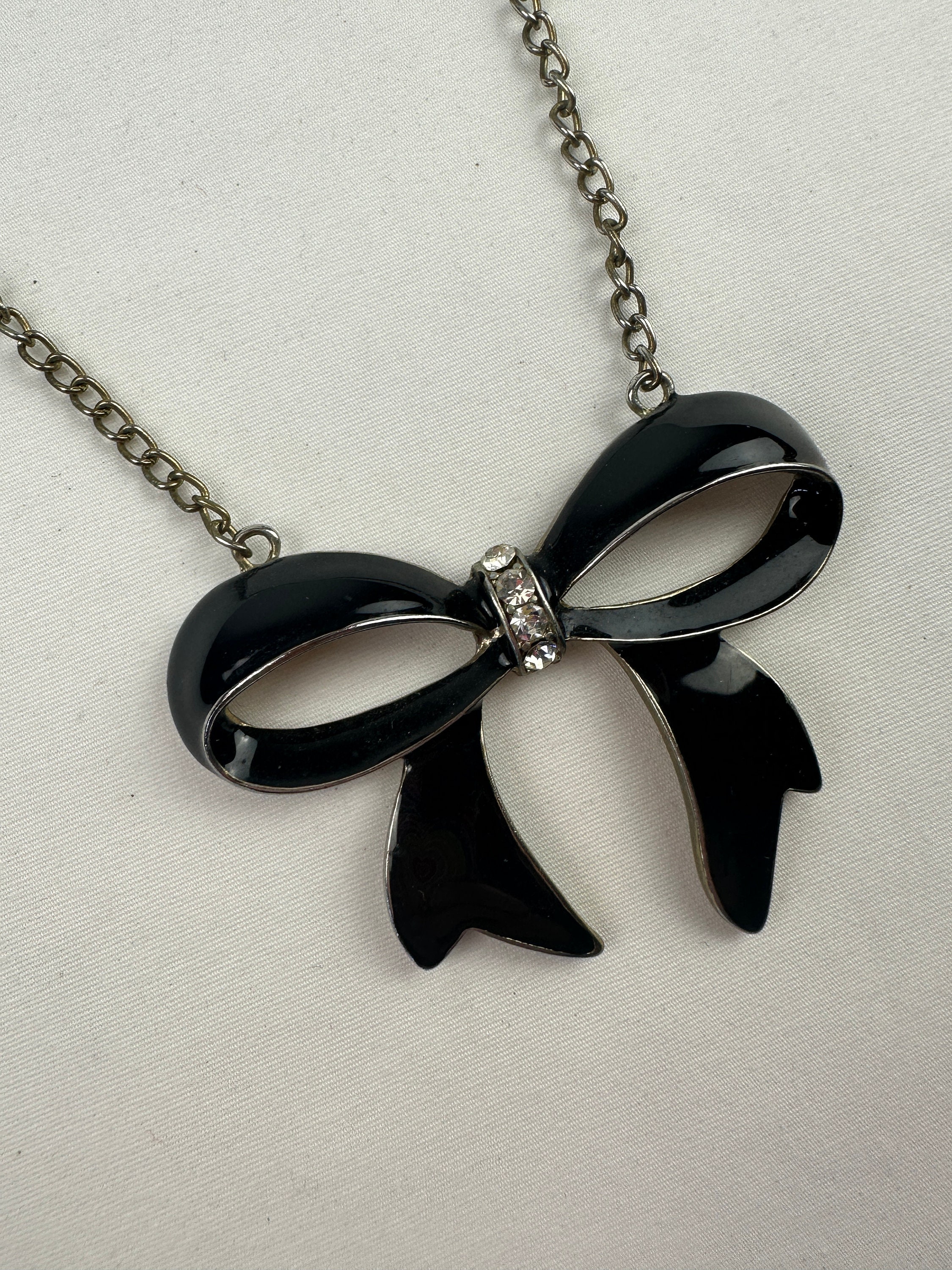 Y2K Enamel Bow Pendant Necklace Vintage Etsy