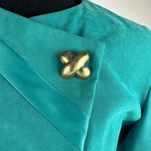 90's Turquoise Asymmetrical Slim Fit Blazer Big Gold Buttons Vintage image 4