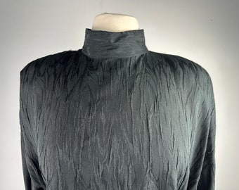 90's Black Textured Mock Neck Power Blouse Size XL Vintage