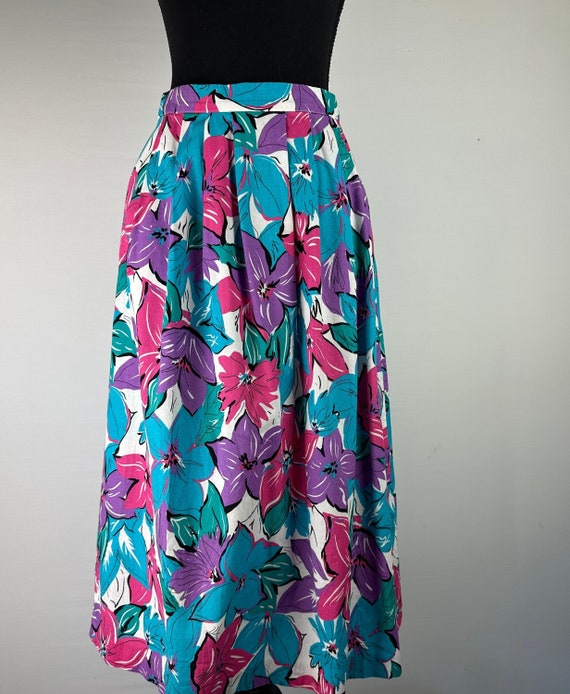 80's Floral Pleated Midi Skirt Vintage - image 1