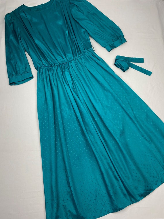 Vintage Teal Dress 80s 90s Gem