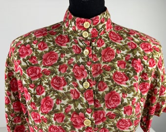 90&#39;s Rose Floral Print Rayon Blouse Vintage