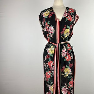 Y2K Kaftan Style Asian Floral Print Semi-Sheer Midi Dress 2000&#39;s Vintage