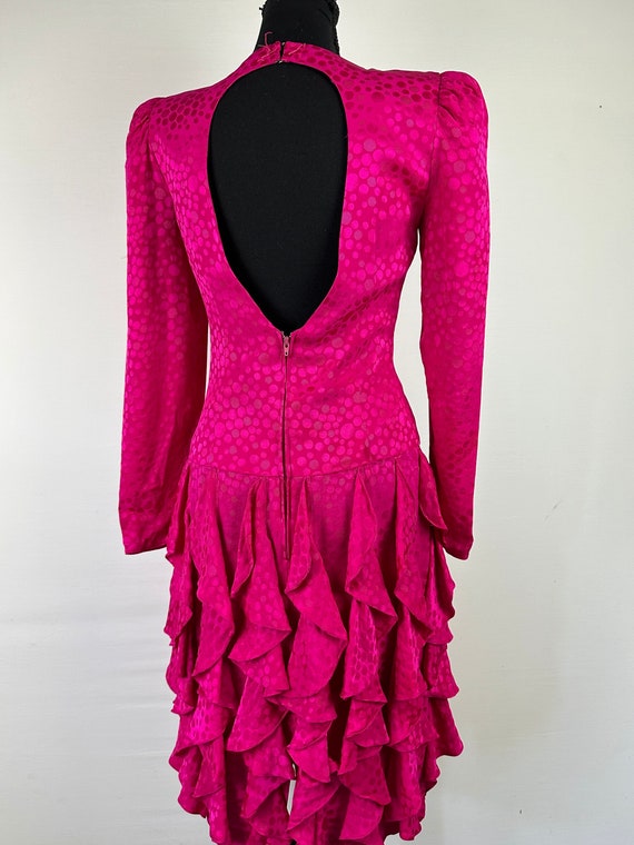 80's 90's Magenta Drop Waist Ruffle Keyhole Back S