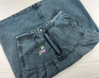 80's/90's Stonewash Drop Waist Denim Jean Midi Skirt Vintage
