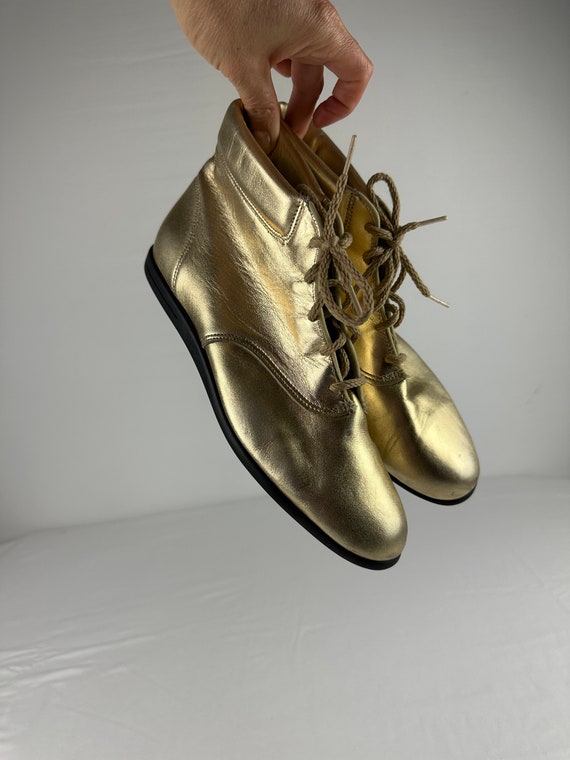 Metallic Gold Leather Booties 80's 90's Vintage T… - image 3