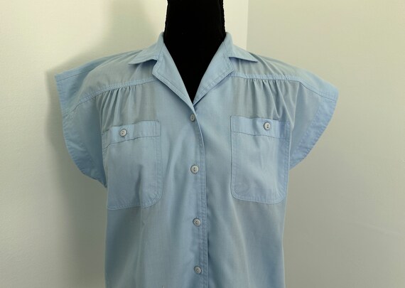 70's Utility Baby Blue Blouse Vintage - image 4