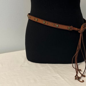 Thin Brown Leather Studded Hip Belt Vintage 90&#39;s