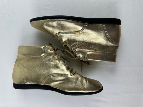 Metallic Gold Leather Booties 80's 90's Vintage T… - image 6