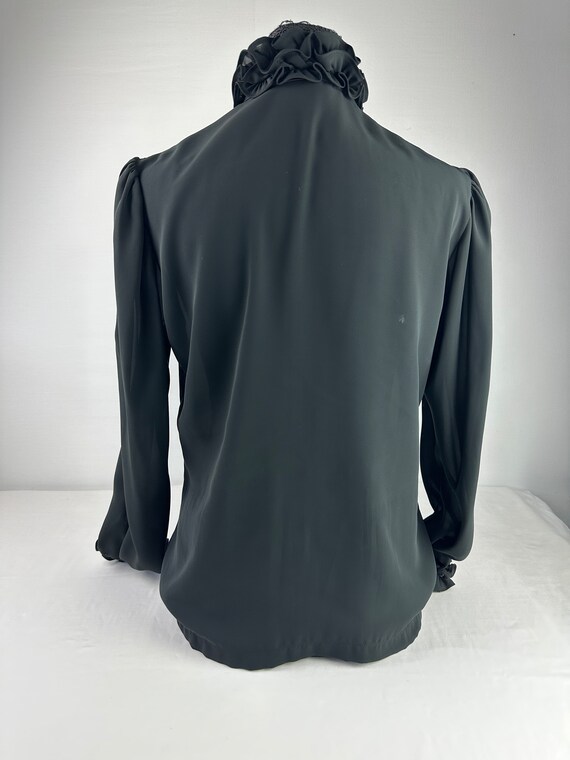 Vintage Black Chiffon Blouse 90's Ruffle Collar - image 5