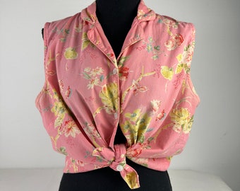 90's Y2K Coral Floral Button-down Sleeveless Blouse Vintage
