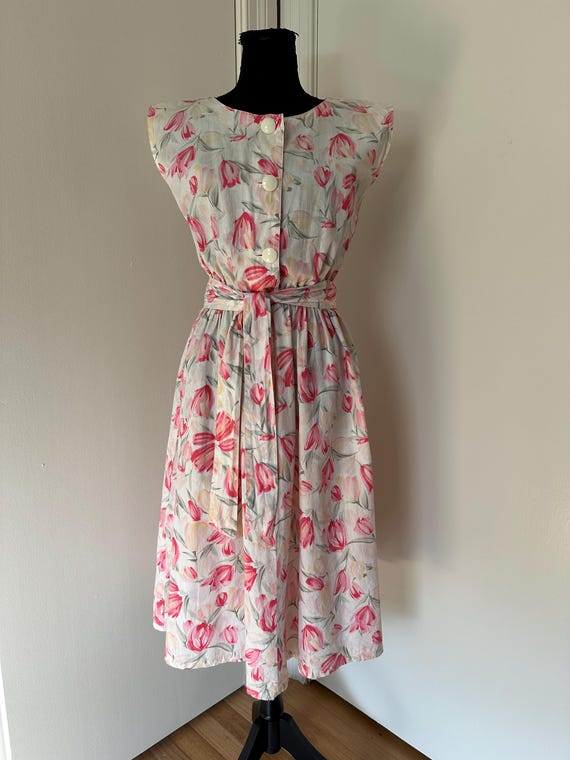 Crisp Cotton Floral Midi Sun Dress Vintage 90's