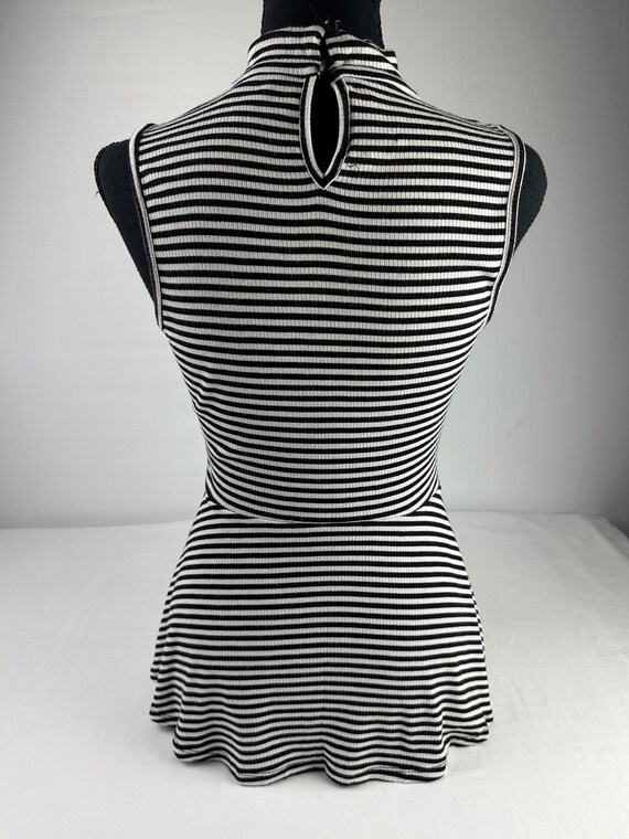 Y2K Ribbed Spandex Peplum Knit Top Black and Whit… - image 5