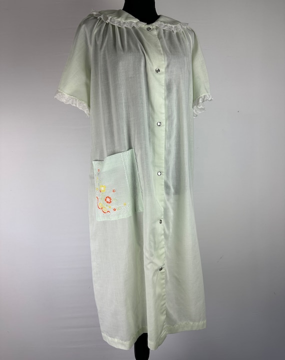 80's Pistachio Green House Dress Vintage Lace Tri… - image 2
