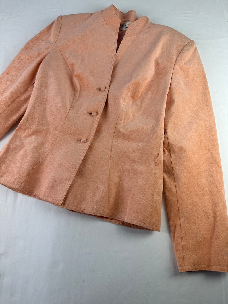 Jaren 90 perzik slim fit getailleerde blazer vintage ultra suède afbeelding 9