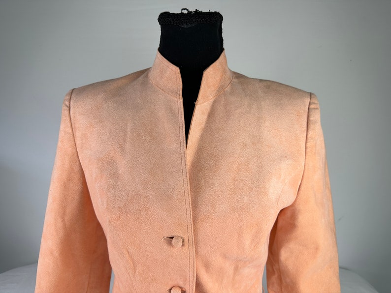 Jaren 90 perzik slim fit getailleerde blazer vintage ultra suède afbeelding 4