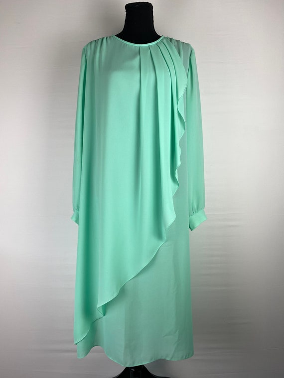 Mod Chiffon Dress 60's 70's Vintage Mint Green - image 1