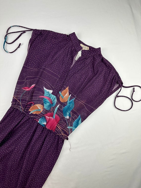 70's Sheer Eggplant Floral Dress Vintage - image 1