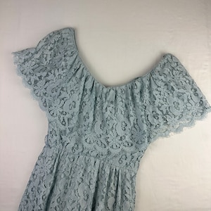 90&#39;s Dusty Blue Lace Dress Vintage Boat Neck Midi BoHo Cottage