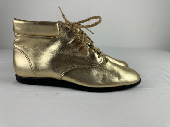 Metallic Gold Leather Booties 80's 90's Vintage T… - image 1