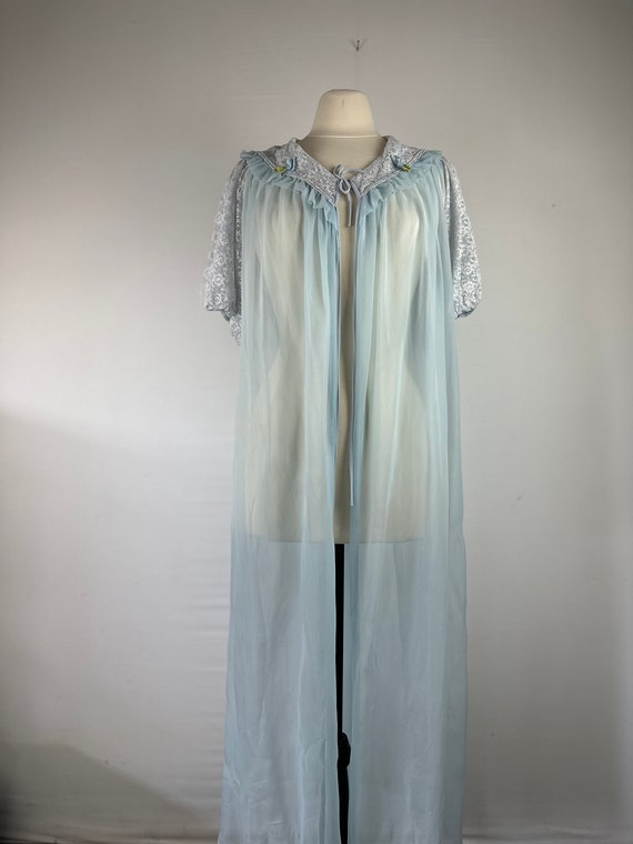 50's Baby Blue Long Sheer Robe Vintage - image 2
