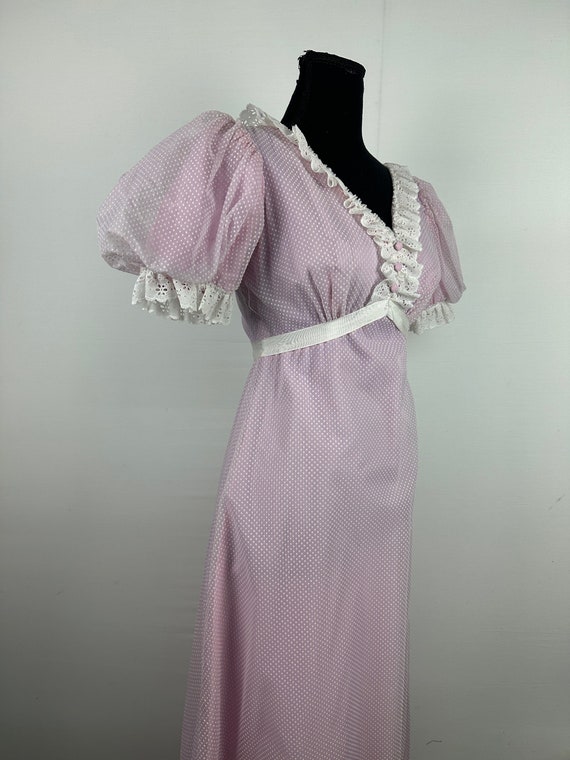 70's Lavender Polka Dot Ruffle Prairie Dress Vinta