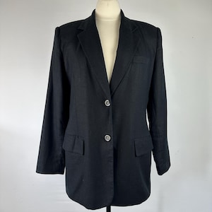90&#39;s Black Linen Blend Oversized Blazer Vintage