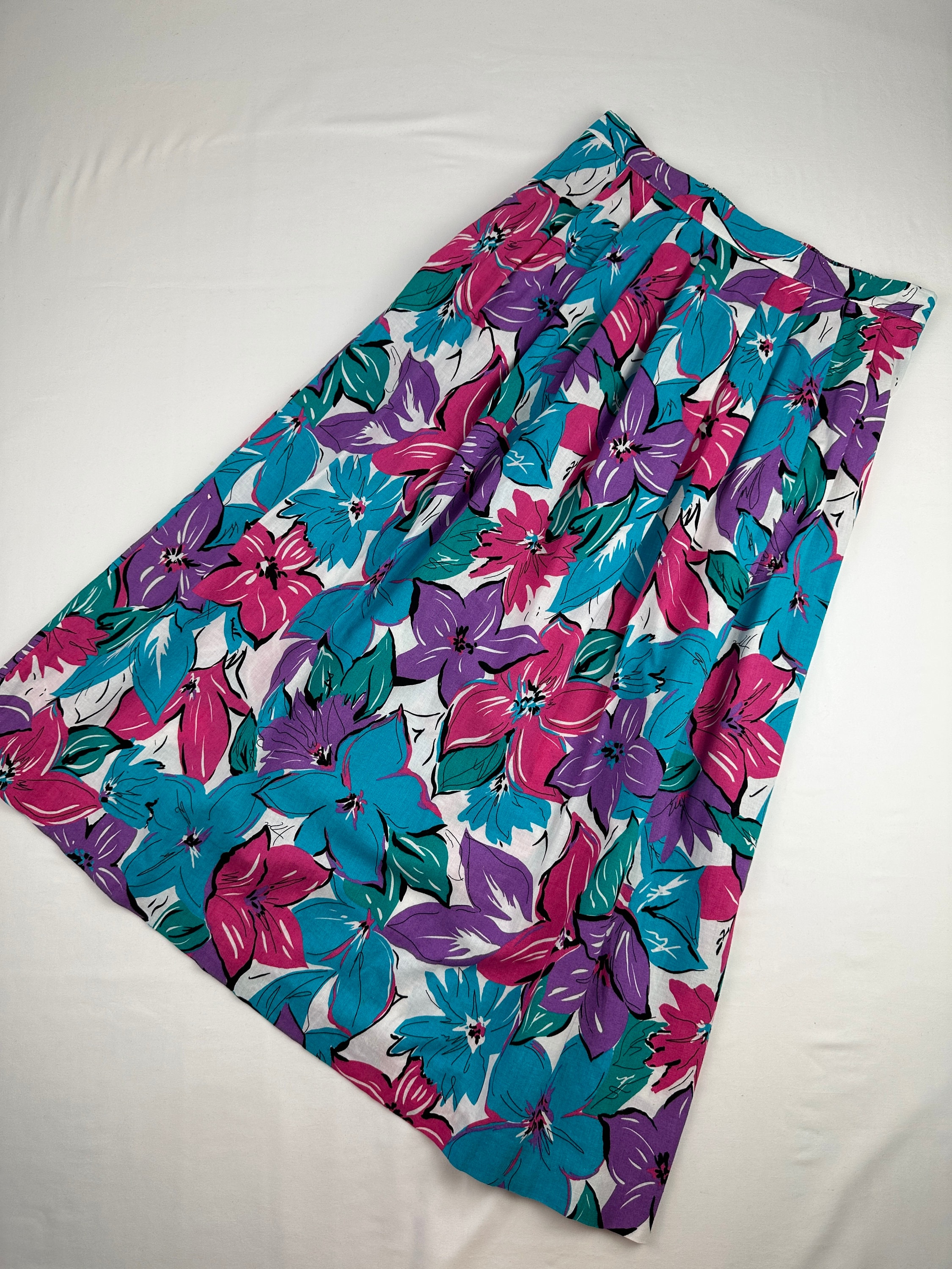 Flower and leaf pattern retro ah pleated skirt