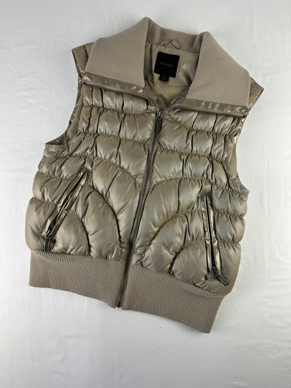 Y2K Metallic Iridescent Beige Puffer Vest Vintage 